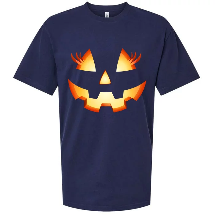 Jack O Lantern Eyelashes Pumpkin Face Halloween Cute Gift Sueded Cloud Jersey T-Shirt