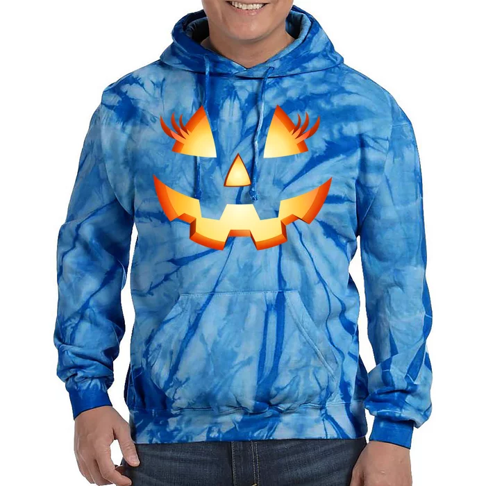 Jack O Lantern Eyelashes Pumpkin Face Halloween Gift Tie Dye Hoodie