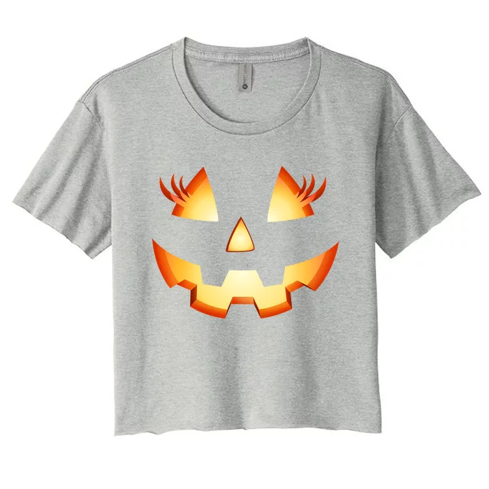 Jack O Lantern Eyelashes Pumpkin Face Halloween Gift Women's Crop Top Tee