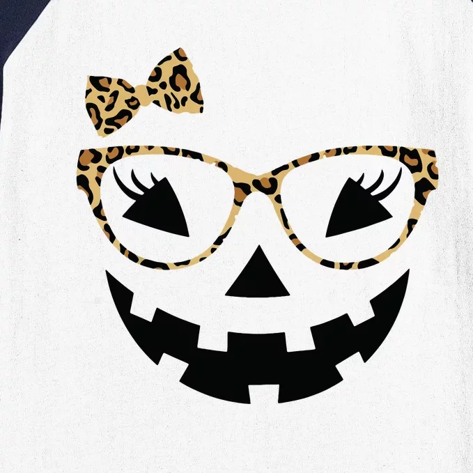 Jack O Lantern Face Leopard Glasses Halloween Pumpkin Women Baseball Sleeve Shirt