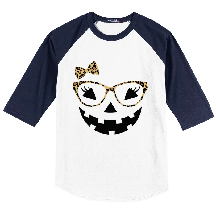 Jack O Lantern Face Leopard Glasses Halloween Pumpkin Women Baseball Sleeve Shirt