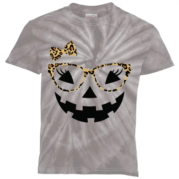 Jack O Lantern Face Leopard Glasses Halloween Pumpkin Women Kids Tie-Dye T-Shirt