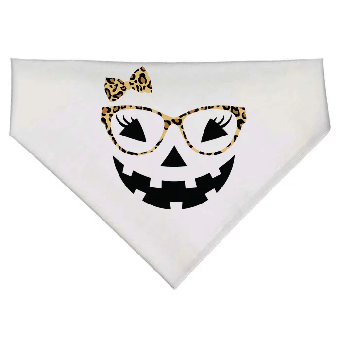 Jack O Lantern Face Leopard Glasses Halloween Pumpkin Women USA-Made Doggie Bandana