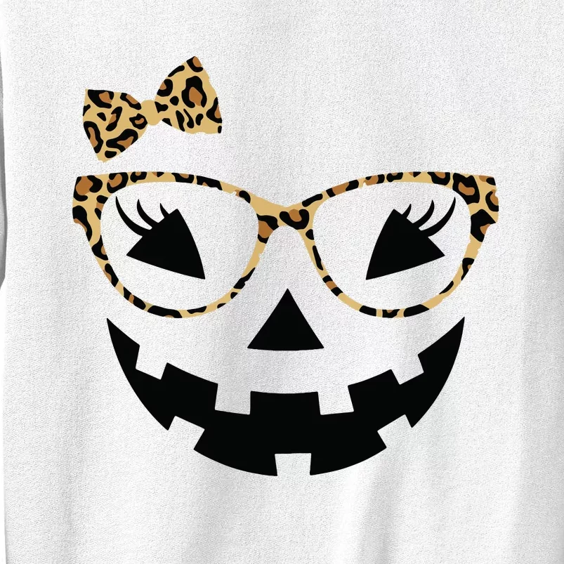 Jack O Lantern Face Leopard Glasses Halloween Pumpkin Women Sweatshirt