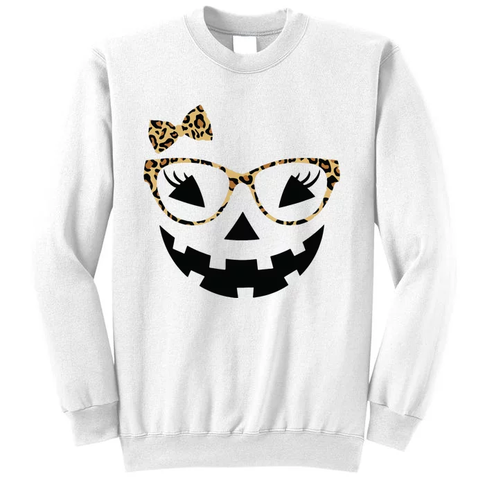 Jack O Lantern Face Leopard Glasses Halloween Pumpkin Women Sweatshirt