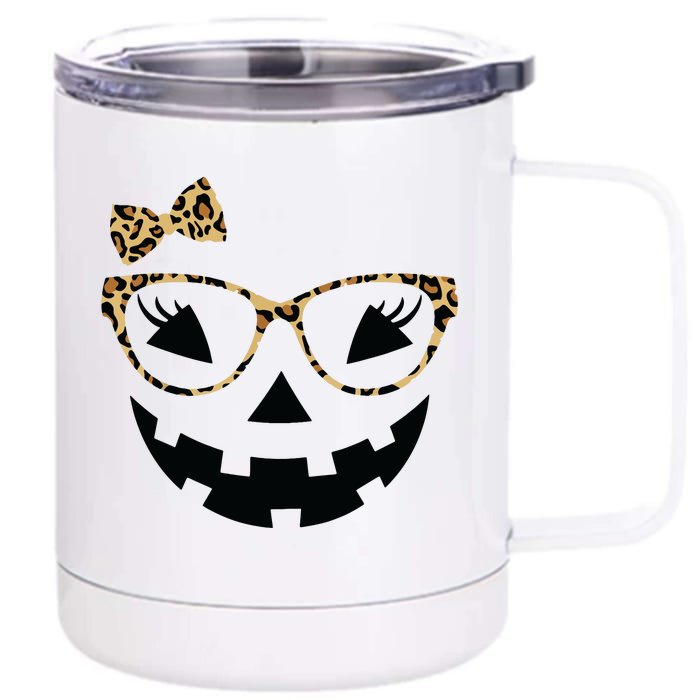 Jack O Lantern Face Leopard Glasses Halloween Pumpkin Women Front & Back 12oz Stainless Steel Tumbler Cup