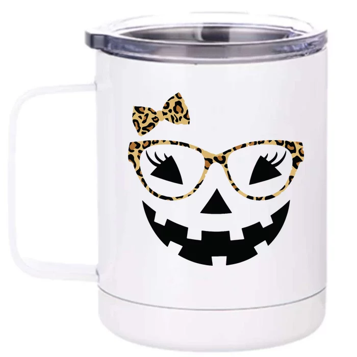 Jack O Lantern Face Leopard Glasses Halloween Pumpkin Women Front & Back 12oz Stainless Steel Tumbler Cup