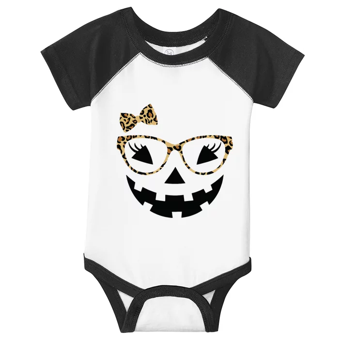 Jack O Lantern Face Leopard Glasses Halloween Pumpkin Women Infant Baby Jersey Bodysuit