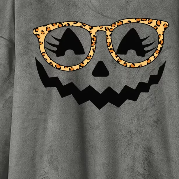 Jack O Lantern Face Pumpkin Halloween Leopard Print Glasses Hooded Wearable Blanket