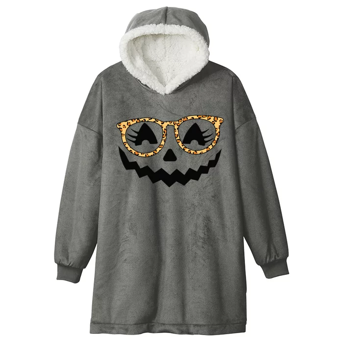 Jack O Lantern Face Pumpkin Halloween Leopard Print Glasses Hooded Wearable Blanket