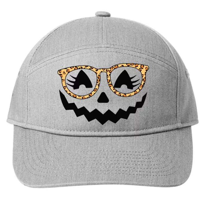 Jack O Lantern Face Pumpkin Halloween Leopard Print Glasses 7-Panel Snapback Hat