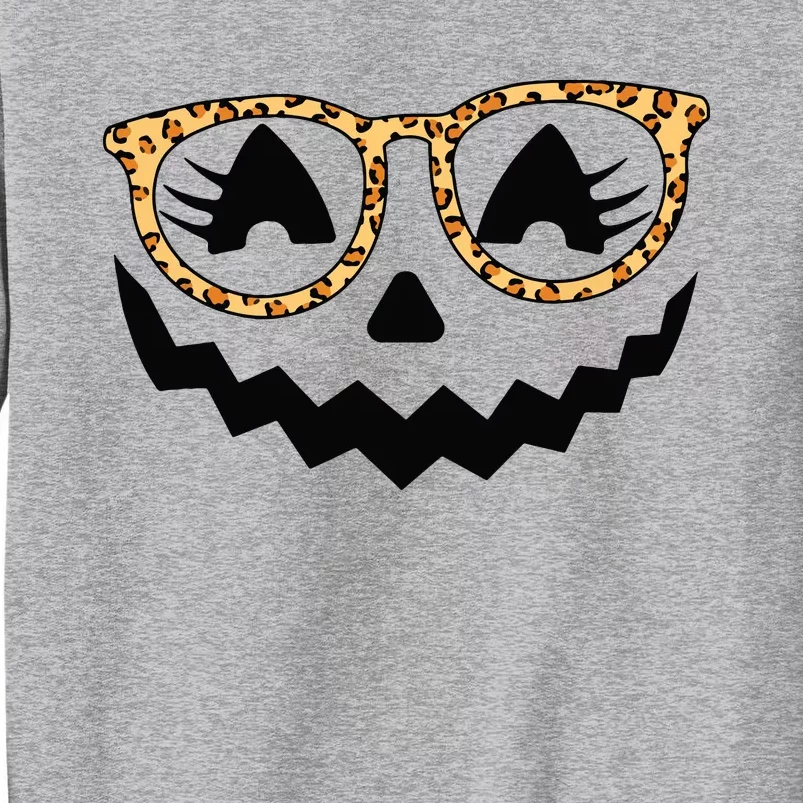 Jack O Lantern Face Pumpkin Halloween Leopard Print Glasses Tall Sweatshirt