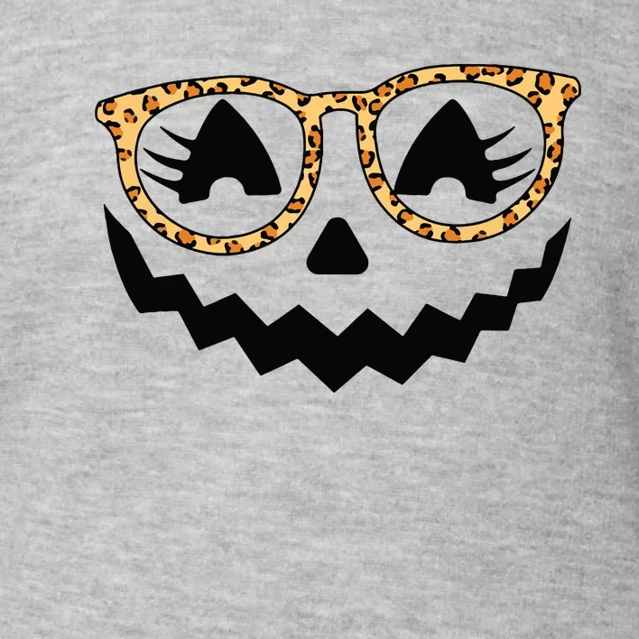 Jack O Lantern Face Pumpkin Halloween Leopard Print Glasses Toddler Sweatshirt