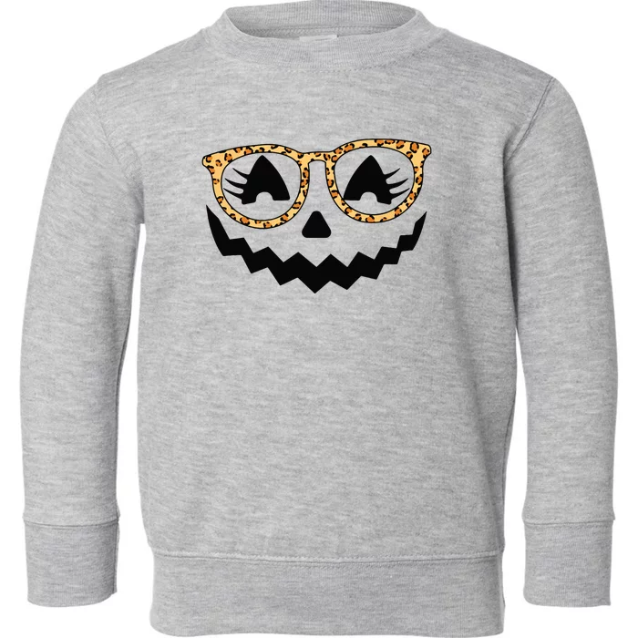 Jack O Lantern Face Pumpkin Halloween Leopard Print Glasses Toddler Sweatshirt