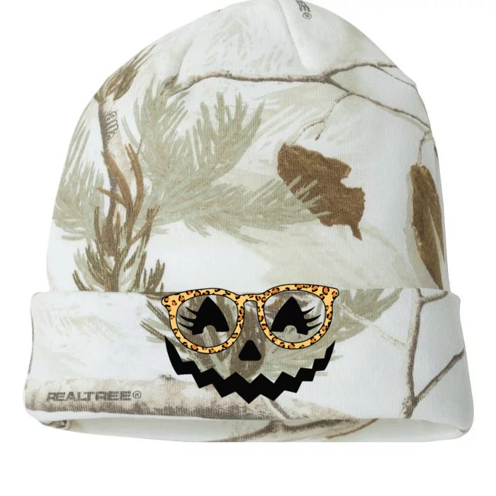 Jack O Lantern Face Pumpkin Halloween Leopard Print Glasses Kati - 12in Camo Beanie