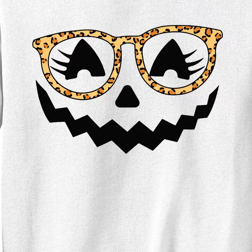 Jack O Lantern Face Pumpkin Halloween Leopard Print Glasses Sweatshirt