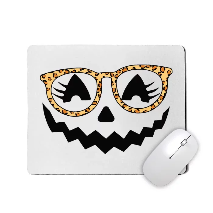 Jack O Lantern Face Pumpkin Halloween Leopard Print Glasses Mousepad