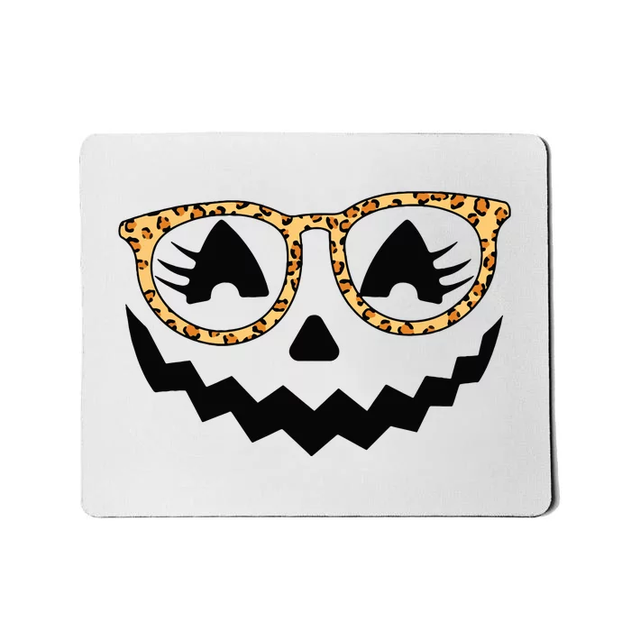 Jack O Lantern Face Pumpkin Halloween Leopard Print Glasses Mousepad