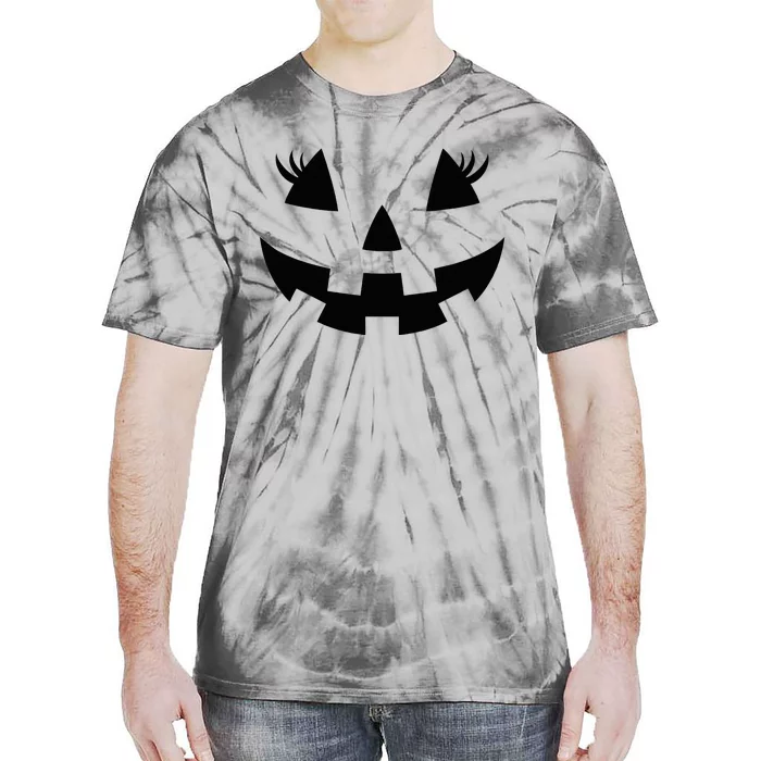 Jack O Lantern Face Pumpkin Eyelashes Hallowen Costume Funny Tie-Dye T-Shirt