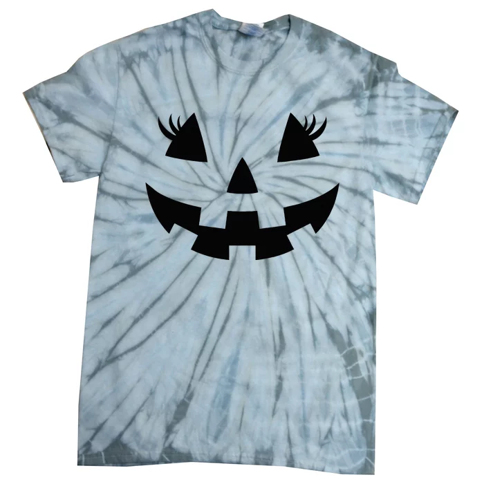 Jack O Lantern Face Pumpkin Eyelashes Hallowen Costume Funny Tie-Dye T-Shirt