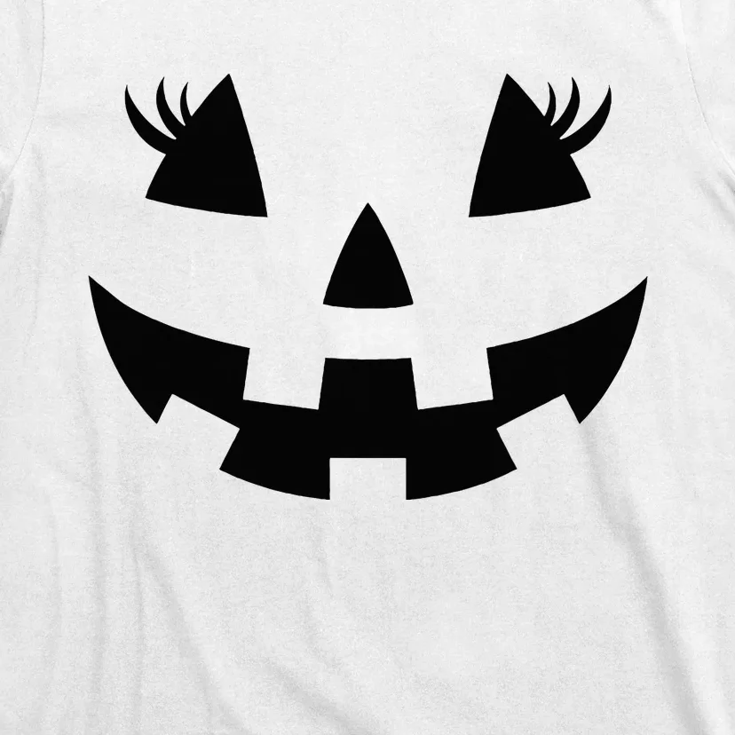 Jack O Lantern Face Pumpkin Eyelashes Hallowen Costume Funny T-Shirt