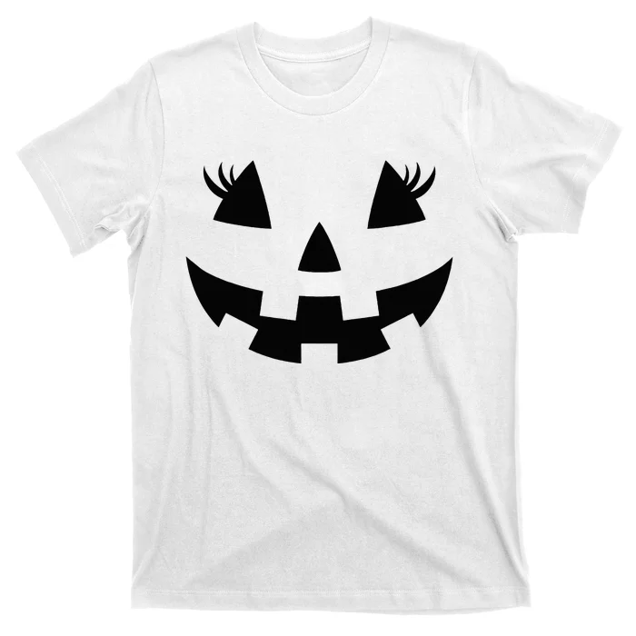 Jack O Lantern Face Pumpkin Eyelashes Hallowen Costume Funny T-Shirt