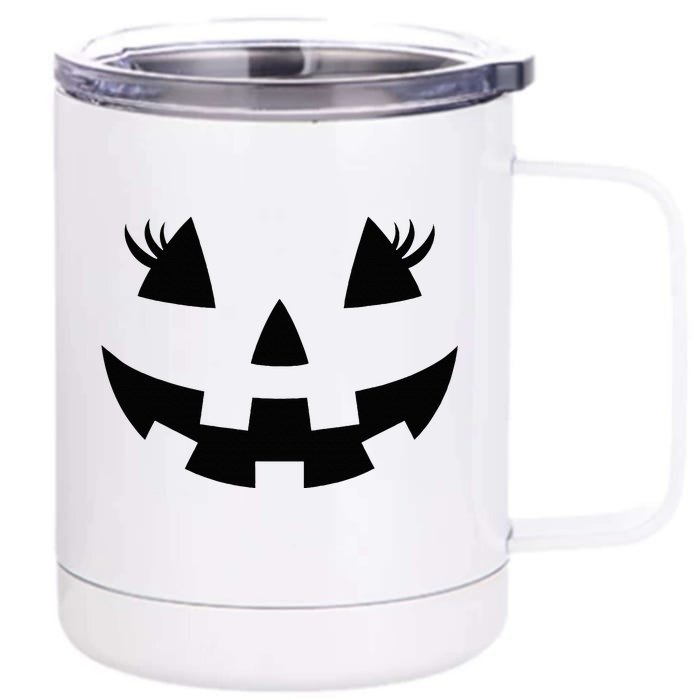 Jack O Lantern Face Pumpkin Eyelashes Hallowen Costume Funny Front & Back 12oz Stainless Steel Tumbler Cup