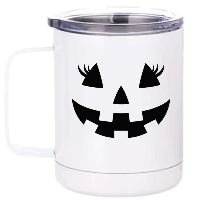 Jack O Lantern Face Pumpkin Eyelashes Hallowen Costume Funny Front & Back 12oz Stainless Steel Tumbler Cup