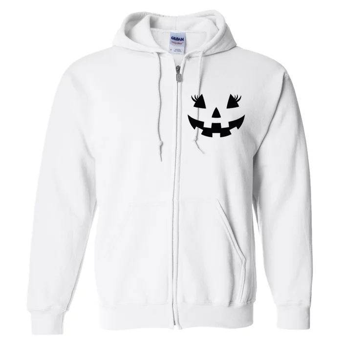 Jack O Lantern Face Pumpkin Eyelashes Hallowen Costume Funny Full Zip Hoodie