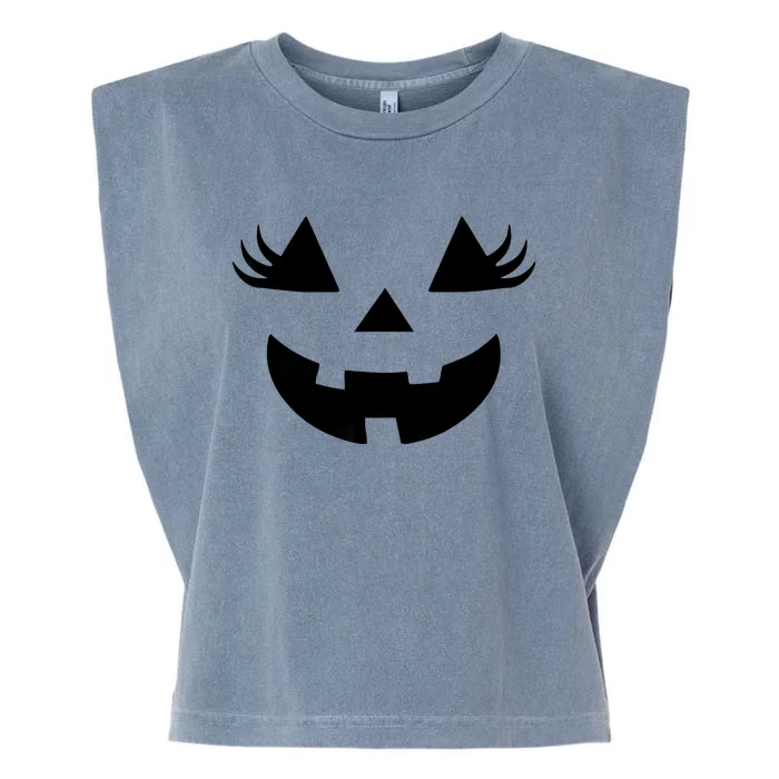 Jack O Lantern Face Pumpkin Eyelashes Halloween Women Girl Garment-Dyed Women's Muscle Tee