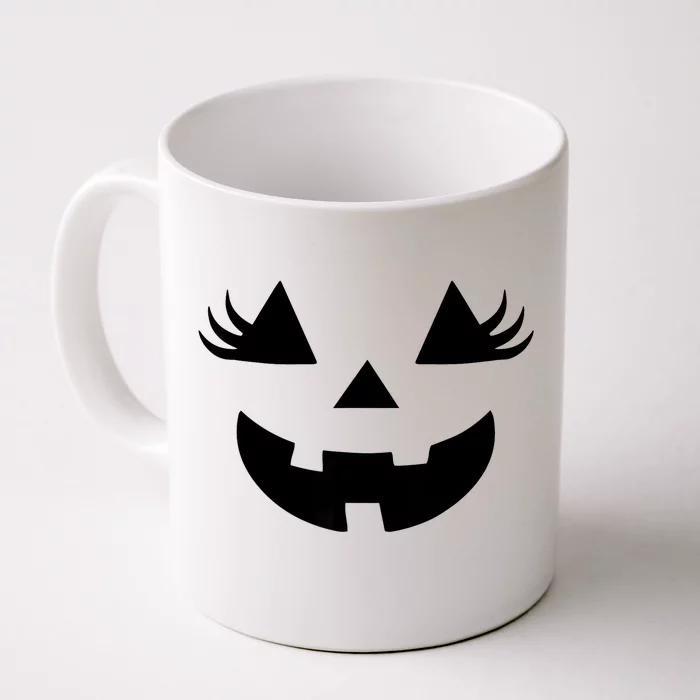 Jack O Lantern Face Pumpkin Eyelashes Halloween Women Girl Front & Back Coffee Mug