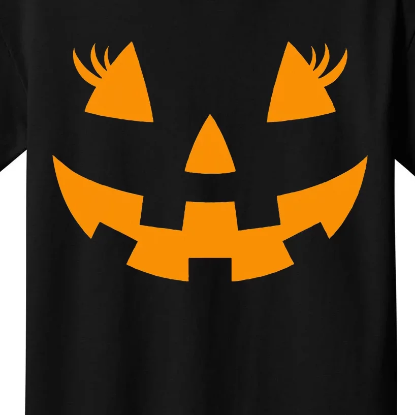 Jack O Lantern Face Pumpkin Eyelashes Hallowen Costume Kids T-Shirt