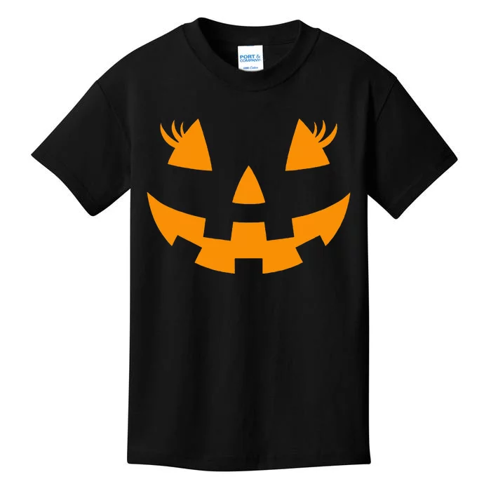 Jack O Lantern Face Pumpkin Eyelashes Hallowen Costume Kids T-Shirt