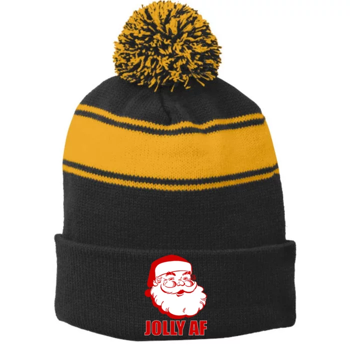 Jolly AF Santa Christmas Stripe Pom Pom Beanie