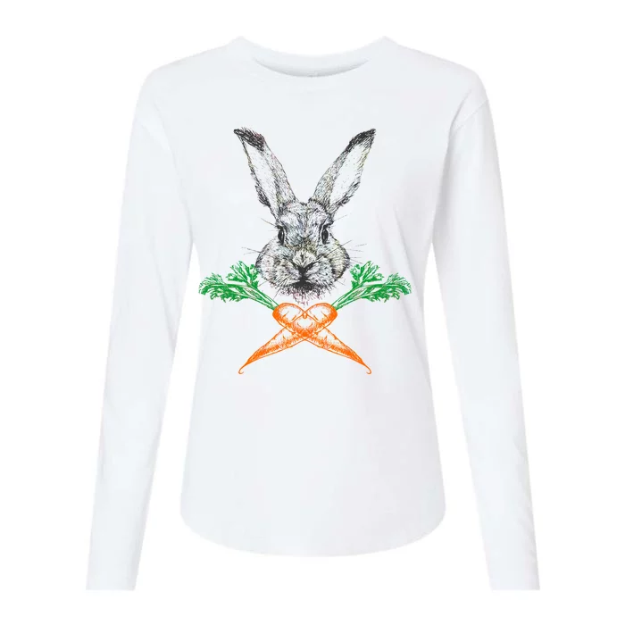 Jolly Roger Easter Bunny Crossbone Carrots Rabbit Womens Cotton Relaxed Long Sleeve T-Shirt