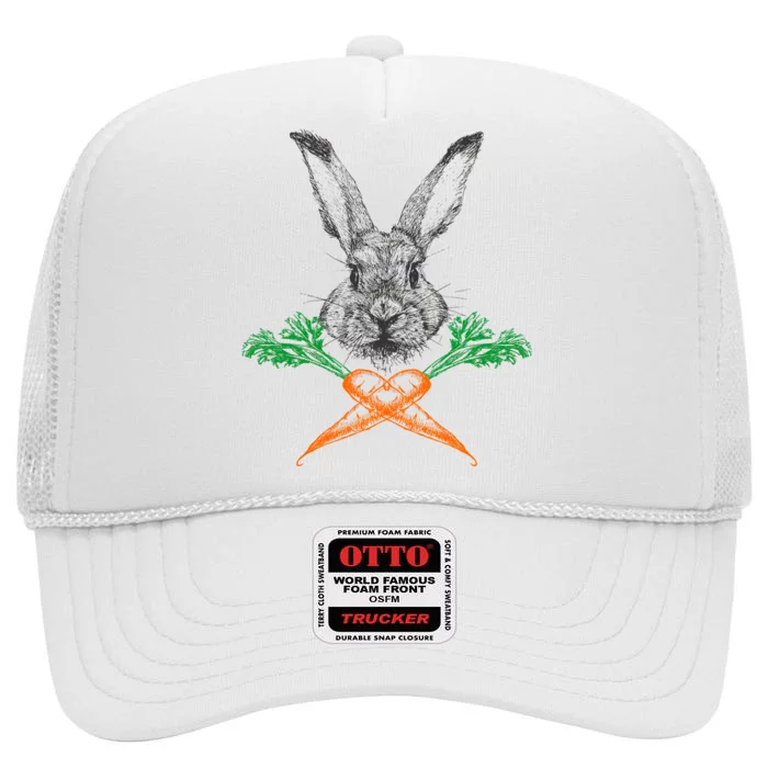 Jolly Roger Easter Bunny Crossbone Carrots Rabbit High Crown Mesh Trucker Hat