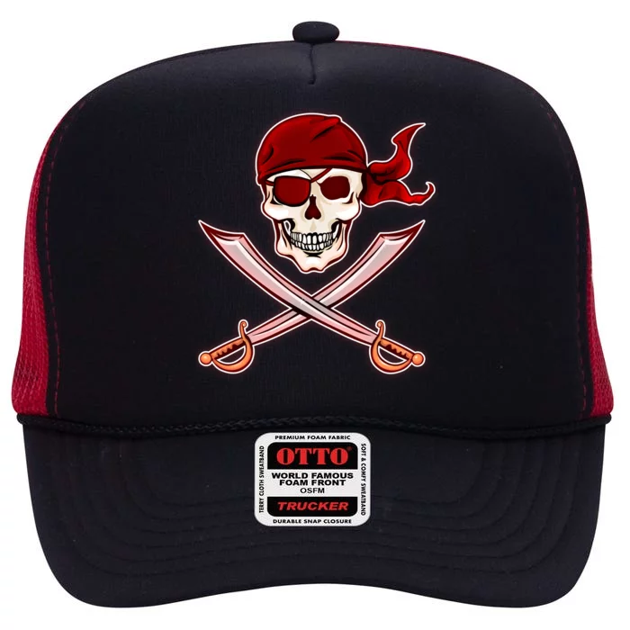 Jolly Roger Pirate Skull Flag Logo High Crown Mesh Trucker Hat