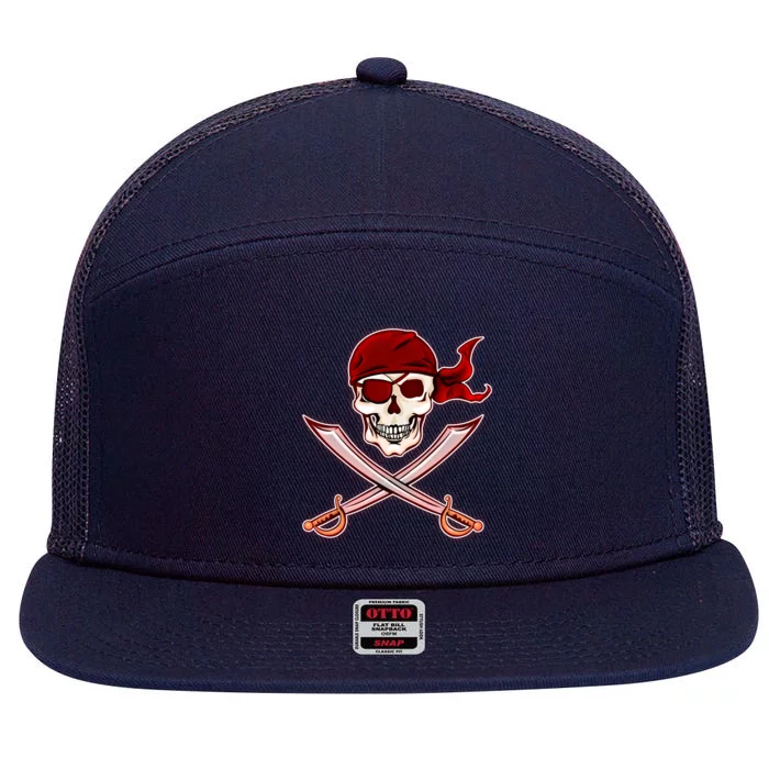 Jolly Roger Pirate Skull Flag Logo 7 Panel Mesh Trucker Snapback Hat