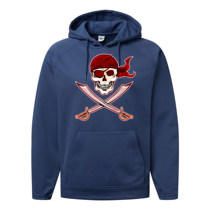 Jolly Roger Pirate Skull Flag Logo Performance Fleece Hoodie