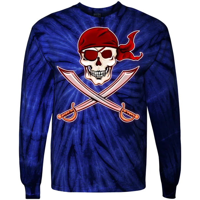 Jolly Roger Pirate Skull Flag Logo Tie-Dye Long Sleeve Shirt