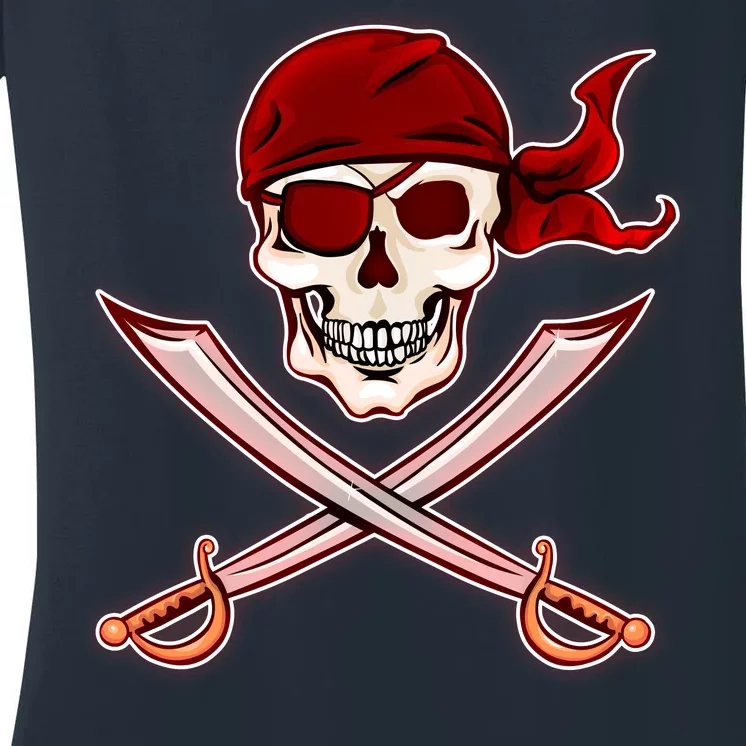 Jolly Roger Pirate Skull Flag Logo Women's V-Neck T-Shirt