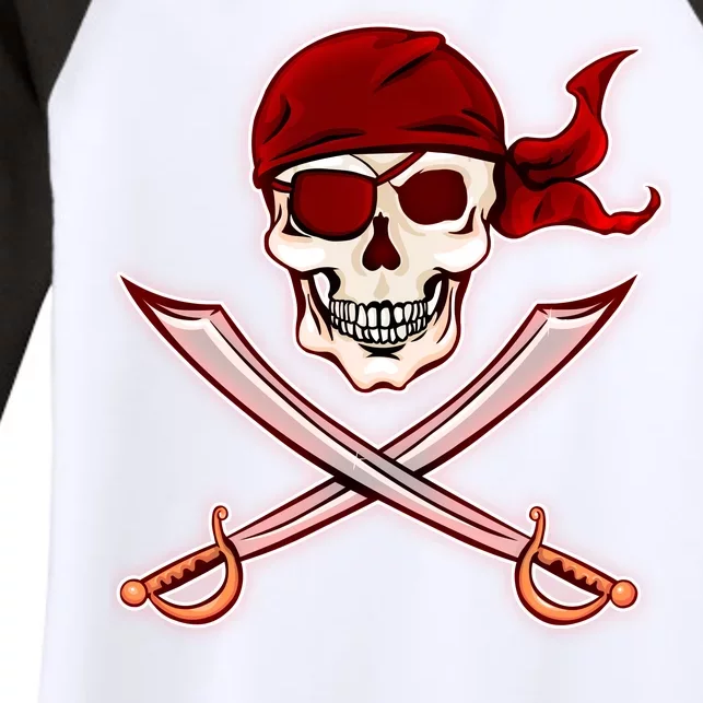 Jolly Roger Pirate Skull Flag Logo Women's Tri-Blend 3/4-Sleeve Raglan Shirt