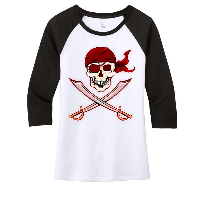 Jolly Roger Pirate Skull Flag Logo Women's Tri-Blend 3/4-Sleeve Raglan Shirt