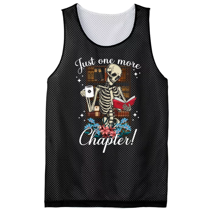 Just One More Chapter Skeleton Reading Books Coffee Funny Mesh Reversible Basketball Jersey Tank