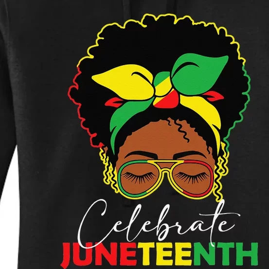 Juneteenth Outfit  Messy Bun Eye Glasses Women's Pullover Hoodie