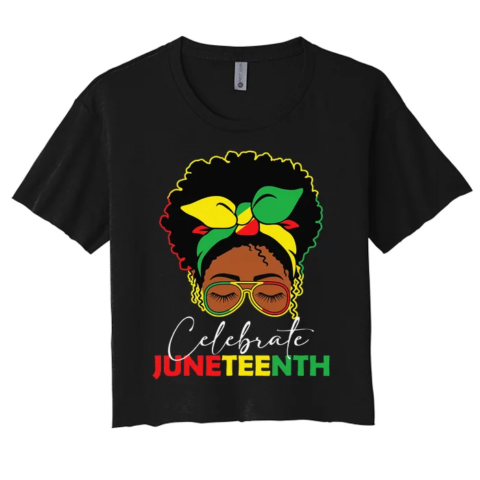 Juneteenth Outfit  Messy Bun Eye Glasses Women's Crop Top Tee