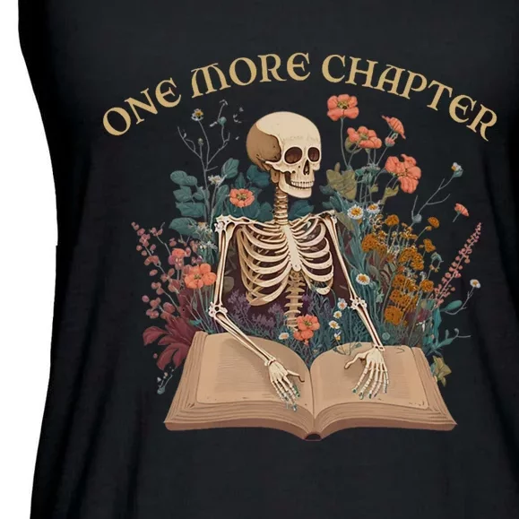 Just One More Chapter Skeleton Reading Book Lover Bookish Ladies Essential Flowy Tank