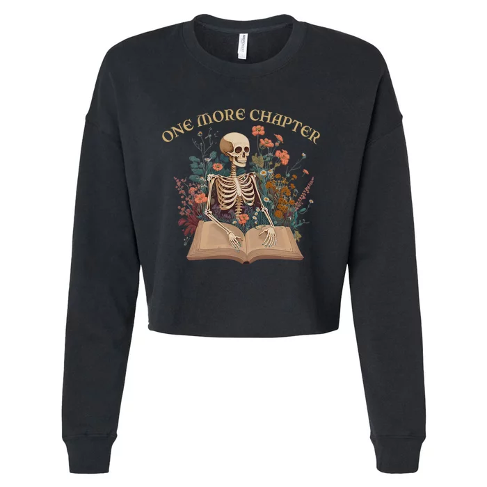 Just One More Chapter Skeleton Reading Book Lover Bookish Cropped Pullover Crew