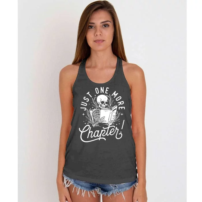 Just One More Chapter Skeleton Reader Reading Book Lover Women's Knotted Racerback Tank