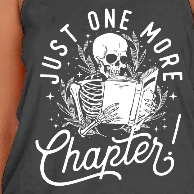 Just One More Chapter Skeleton Reader Reading Book Lover Women's Knotted Racerback Tank